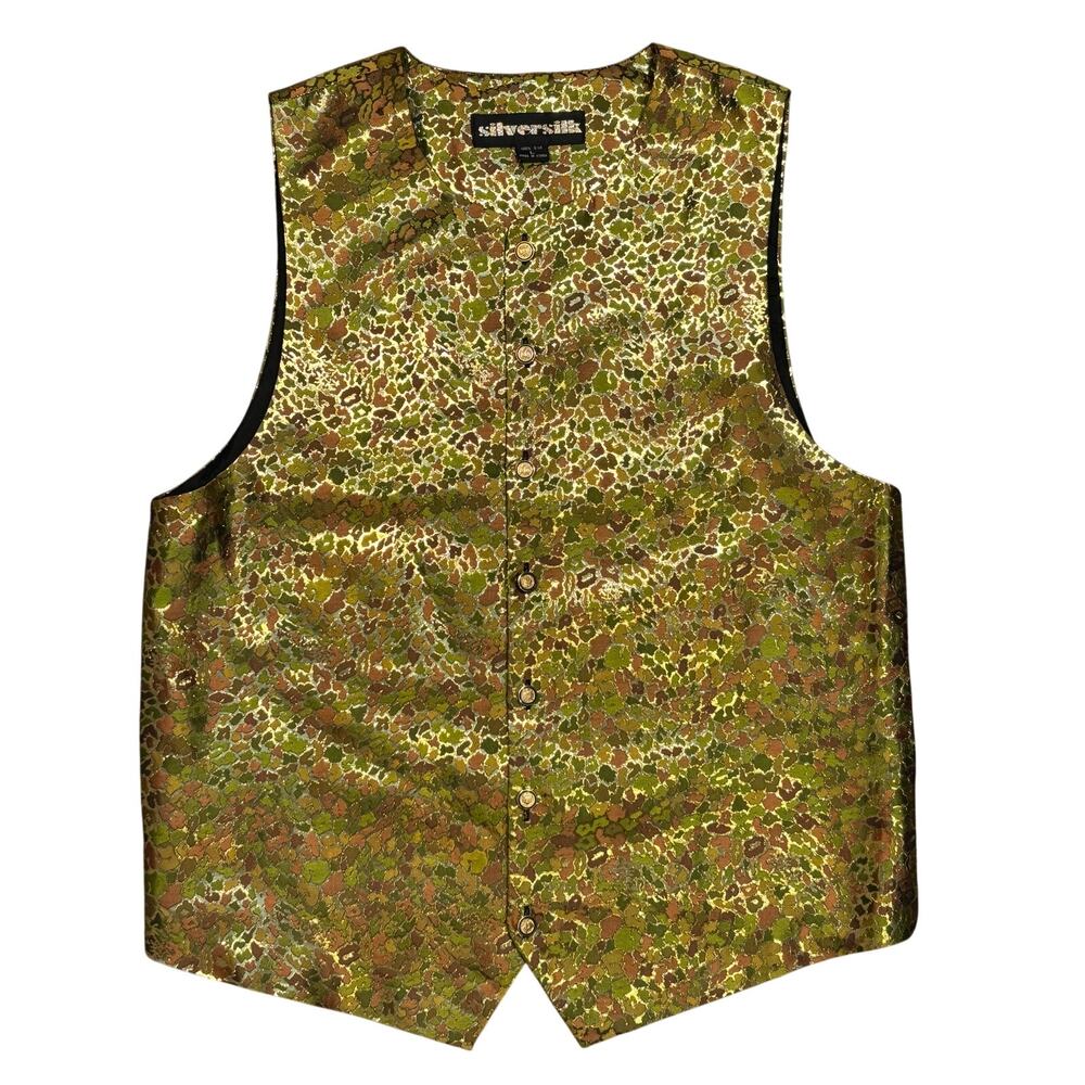 SilverSilk Paisley Camo Metallic Silk Vintage 90s Tailored Suit Vest Mens Large